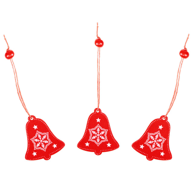 Kersthanger | Bel | Rood | Hout | 5 cm | 3 Stuks