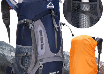 Backpack - Rugzak - Multifunctioneel - Kamperen - Reizen - Regenhoes - Fluitje - 60 Liter - Grijs/Blauw