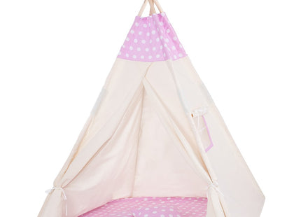 Tipi Tent | Wigwam Speeltent | 120x100x180 cm | Met Mat en Kussens | Naturel Roze | Stippen