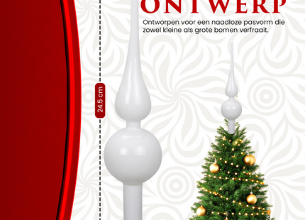Kerstboom Piek | Glas | 24,5 cm | Glanzend | Wit