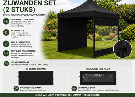 Muntel® Partytent - 300x300x285cm - Hoogte Verstelbaar - PVC - Polyester - Harmonica- Frame - Antraciet- Draagtas