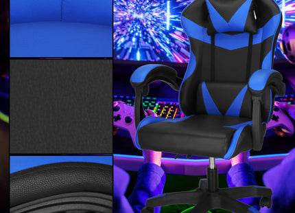 Gamestoel - Gaming Stoel - Ergonomische Bureaustoel - Game stoel - Verstelbaar - Gaming Chair - Blauw/Zwart