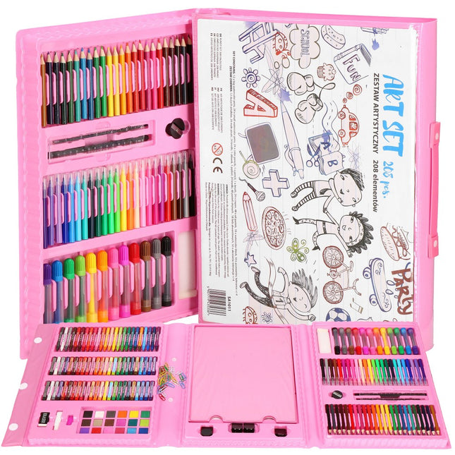Tekendoos | Tekenkoffer Kinderen | 208 Delig | 40 x 35.5 x 5.5 cm | Roze