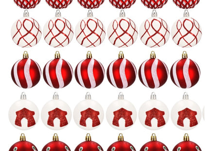 Kerstballen | 30 Stuks | 6 cm | Rood/Wit