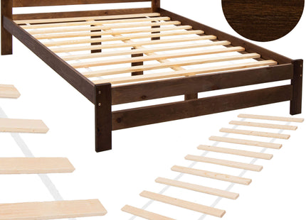Bed - NaaldHout - Lattenbodem - Eenpersoons -  2 Personen - Comfortabel - Donkerbruin - 160 x 200 cm - 200kg