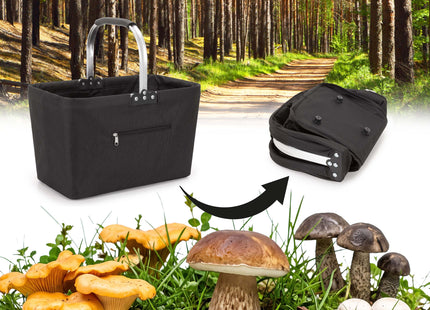 Paddenstoelenplukset 4-delig – Opvouwbare Paddenstoelenmand met Mes, Tas en Hoed – Paddenstoelen Verzamelset – Zwart