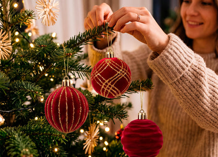 Kerstballen | 16 stuks | 6 cm | Rood | Velours