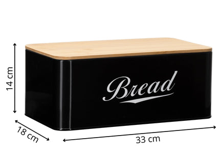 Broodtrommel Voor Op Het Aanrecht  - Broodmand - Metaal - Bamboe Deksel - Zwart - 30 X 23 X 13 CM