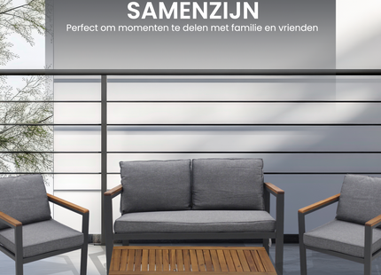 Tuinset - 4 Delig - Stoelen - Bank - Tafel - Bank - Grijs/Bruin