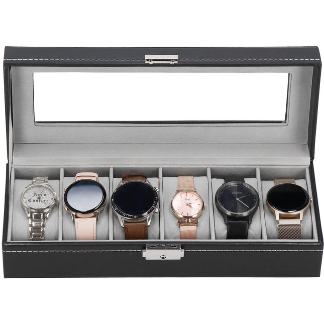 Horlogedoos - Horlogebox - Horlogeopberger - Suède - Zwart - Grijs - 6 Horloges