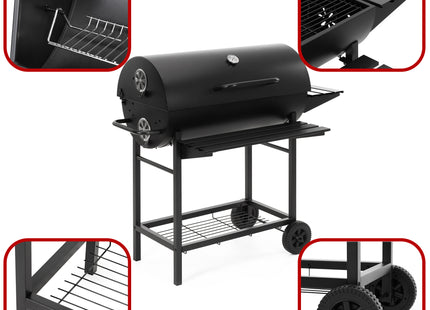 Houtskool barbecue - Op Wielen - BBQ - Asopvangbak - Thermometer - Kunststof - Staal - Zwart