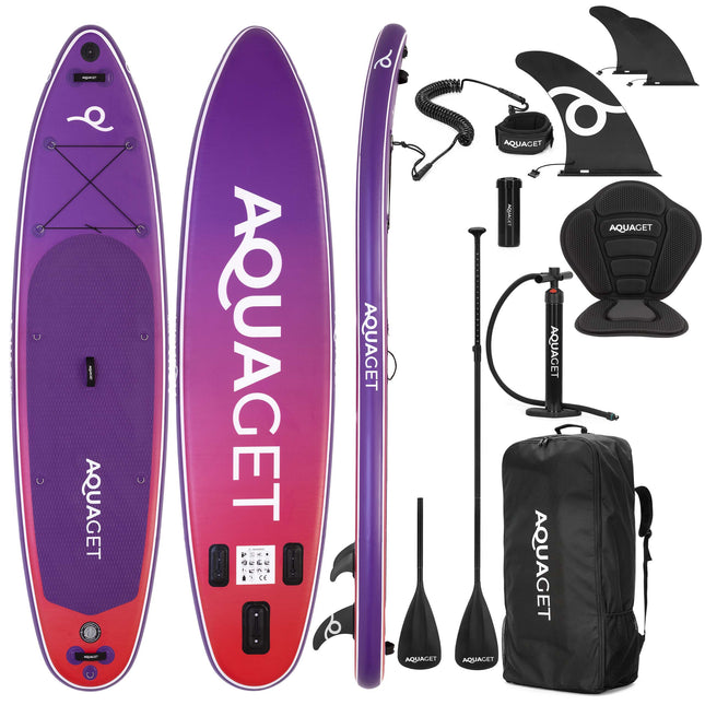 SUP Board - Opblaasbaar Paddle Board - Met Tas - Met Zitje -Inclusief Accessoires - Complete Set - Max. 220KG - 350x83,5cm - Paars/Rood