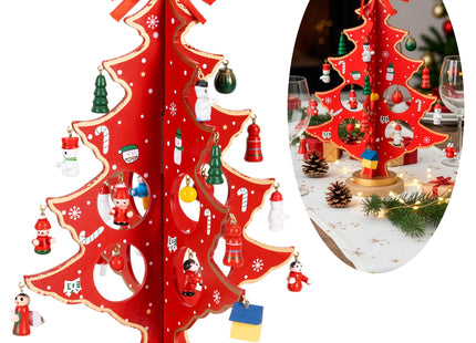 Kerstboom | Bouwpakket | Ornamenten | Rood | 29 Cm | Hout