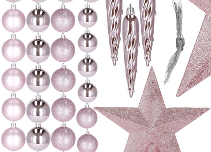 Kerstballen & Piek  | 33 Stuks | 5/6/8 cm | Roze