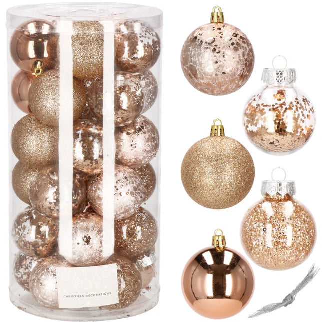 Kerstballen | 30 Stuks | 6 cm | Rosé/Goud
