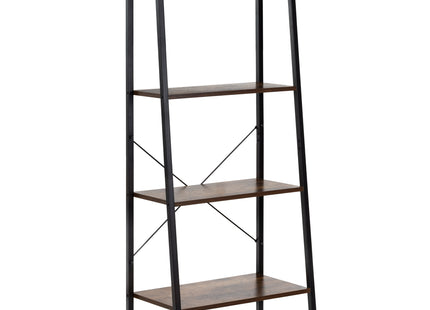 Boekenkast - Ladderrek - Rek - 4 Etages - 138x56x34 cm - 100 KG - Gepoedercoat Metaal - Donkerbruin/Zwart
