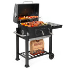 Houtskool barbecue - Op Wielen - BBQ - Asopvangbak - Thermometer - Kunststof - RVS - Zwart
