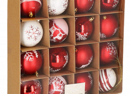 Kerstballen | 16 stuks | 8 cm | Rood/Wit