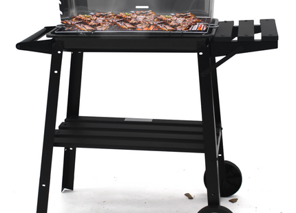 Houtskool barbecue -Op Wielen  - BBQ - Asopvangbak -  Kunststof - RVS - Zwart - Zilver