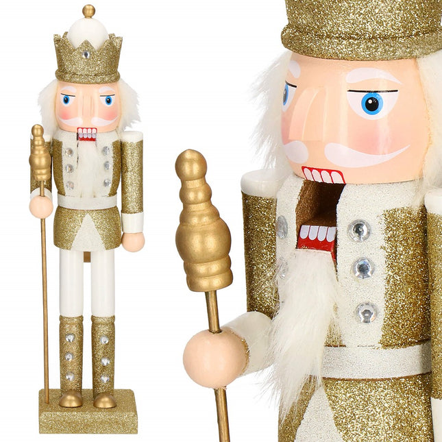 Notenkraker Kerst | 38 cm | Goud/Wit/Glitter