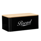 Broodtrommel Voor Op Het Aanrecht  - Broodmand - Metaal - Bamboe Deksel - Zwart - 30 X 23 X 13 CM