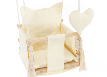 Springos® Houten Babyschommel  – Kinderschommel met Teddybeer Kussen – Verstelbare Touwen – Veiligheidsriem – Maximaal 25 kg