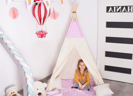 Tipi Tent | Wigwam Speeltent | 120x100x180 cm | Met Mat en Kussens | Naturel Roze | Sterren