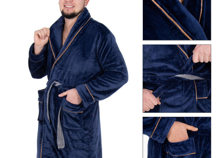 Badjas - Fleece - Marineblauw - Riem - Maat XXL