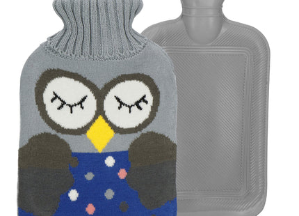 Warmwaterkruik- Sweater -Hoes - Uil- 2L - Inhoud - Pijnverlichting- Ontspanning -Grijs
