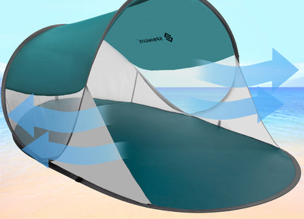 Strandtent | Pop-Up Strandtent | UV Filter | Inclusief Draagtas | Polyester | 190 x 120 x 100 cm | Turquoise | Grijs | Wit