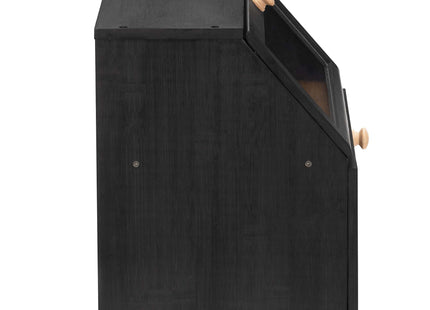 Broodtrommel Voor Op Het Aanrecht - Broodmand - Metaal - Bamboe Deksel - 2 Laags -  Zwart - 25 X 39 X 32 CM