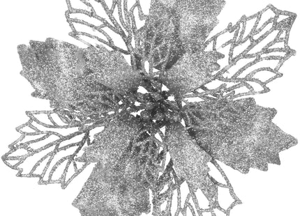Kunstbloem - Ster van Bethlehem - Zilver - Glitters