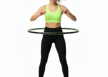 Hoelahoep - Hoepel - Fitness - Opvouwbaar - Cardiotraining - Massagenoppen - Zwart/Groen - 88 Cm