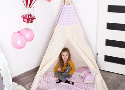 Tipi Tent | Wigwam Speeltent | 120x100x180 cm | Met Mat en Kussens | Naturel Roze | Visgraat