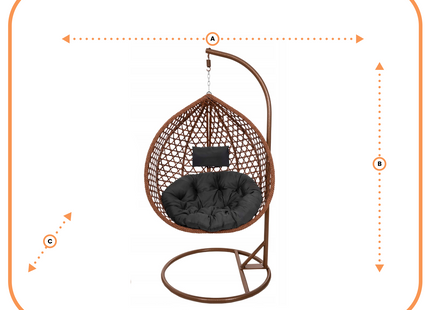 Hangstoel | Egg Hangstoel | XXL 125 cm | Inclusief Standaard & Kussen | Bruin/Rotan