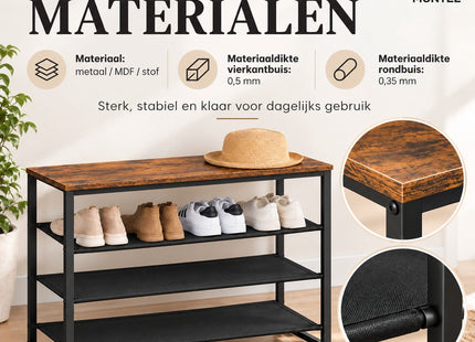 Muntel® Schoenenrek - 3 Planken - Metalen Frame - MDF Bovenblad - 77 x 31 x 65 cm