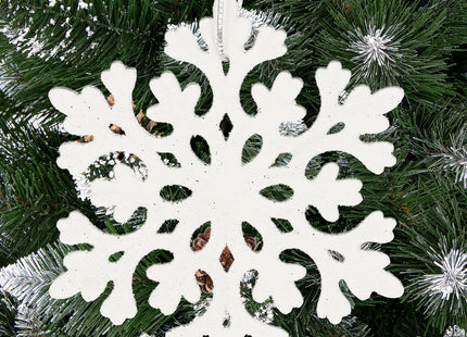 Kersthanger | Sneeuwvlok | Wit | Glitter | Kunststof | 8 cm | 8 Stuks