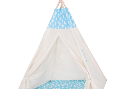 Tipi Tent | Wigwam Speeltent | 120x100x180 cm | Met Mat en Kussens | Naturel Blauw | Wolken