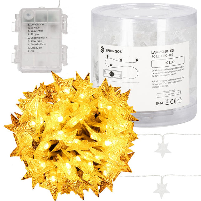 Kerstverlichting | Ster | Binnen & Buiten | 5 m Inclusief Snoer | Batterij  | 50 LED | Warm Wit