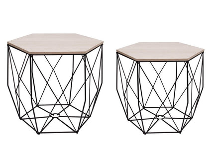 Salontafel | Salontafel Set | Rond | 3-Delig | Zwart/Hout