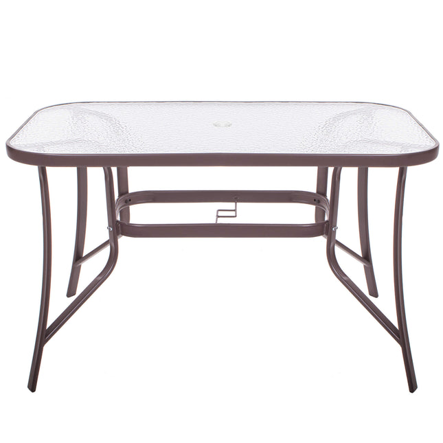 Tuintafel | 120 x 70 x 70 cm | Buitentafel | Eettafel Buiten | Metaal | Gehard Glas | 100 KG | Bruin