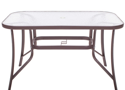 Tuintafel | 120 x 70 x 70 cm | Buitentafel | Eettafel Buiten | Metaal | Gehard Glas | 100 KG | Bruin