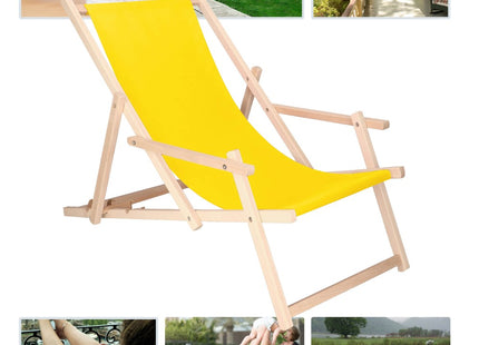 Ligbed | Strandstoel | Ligstoel | Verstelbaar | Arm Leuning | Beukenhout | Handgemaakt | Geel
