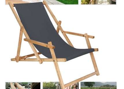 Ligbed | Strandstoel | Ligstoel | Verstelbaar | Arm Leuning | Beukenhout | Geïmpregneerd | Handgemaakt | Grafiet