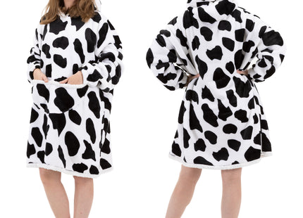 Hoodie Deken - Deken Met Mouwen - One Size - 2 in 1 - Zwart- Wit