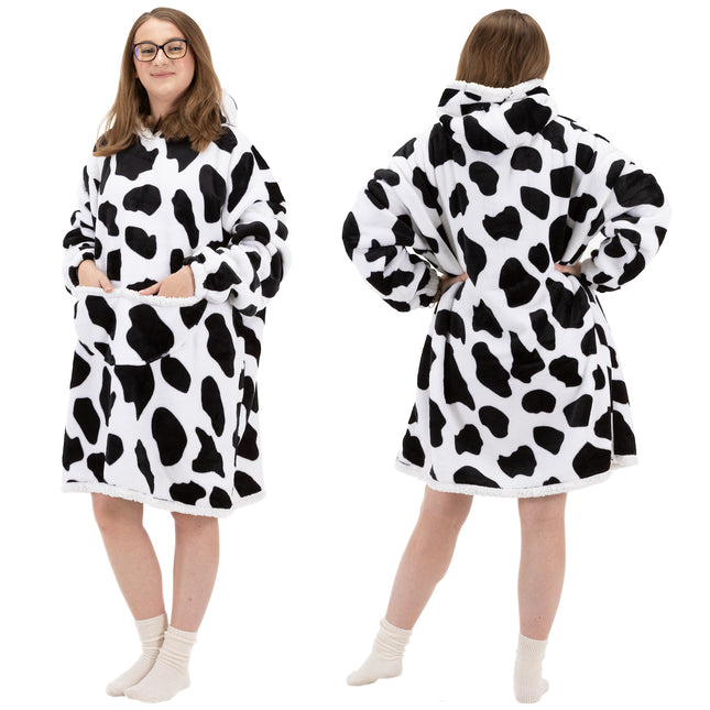 Hoodie Deken - Deken Met Mouwen - One Size - 2 in 1 - Zwart- Wit