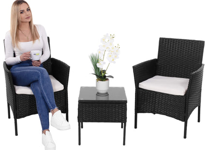 Tuinset - 3 Delig - Stoelen - Tafel - Rotan - Zwart/ Ecru