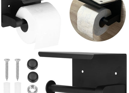 WC Rolhouder | Toiletrolhouder Met Plank | Staal | 14x10x10 cm | Zwart
