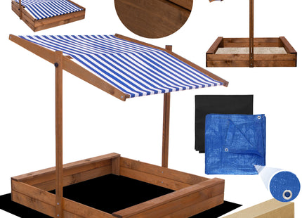 Zandbak  - Inclusief Gronddoek - Met Dak - Geïmpregneerd - Blauw/Wit -120 x 120 CM