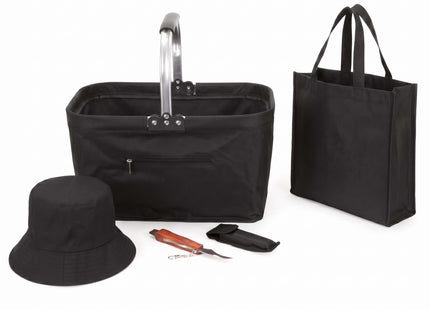 Paddenstoelenplukset 4-delig – Opvouwbare Paddenstoelenmand met Mes, Tas en Hoed – Paddenstoelen Verzamelset – Zwart